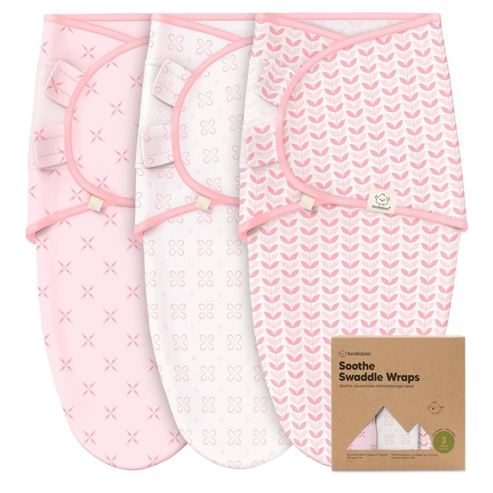 KeaBabies Pink and White Swaddle Wraps Set - XS/newborn
